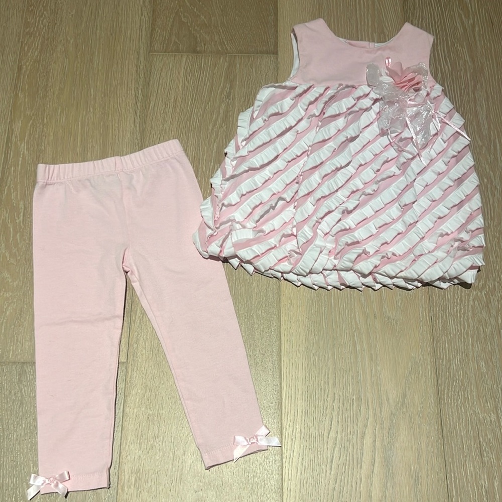 Pink and white ruffle top and leggings girls size 24 months set